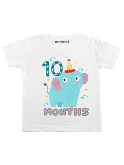 KNITROOT - White Elephant With Cap Printed T-Shirt (6-12 Months)
