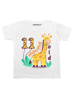 KNITROOT - White 11 Months Old In Yellow Printed T-Shirt (6-12 Months)
