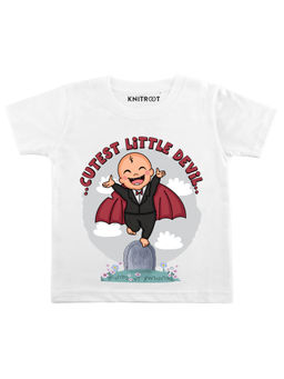 KNITROOT - White Cutest Little Devil Printed T-Shirt