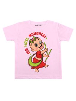 KNITROOT - Pink My First Navratri Printed T-Shirt