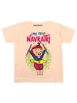 KNITROOT - Peach My First Navratri Boy Printed T-Shirt
