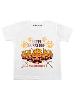 KNITROOT - White Happy Dussehra Printed T-Shirt