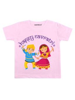 KNITROOT - Pink Happy Navratri Dance Printed T-Shirt