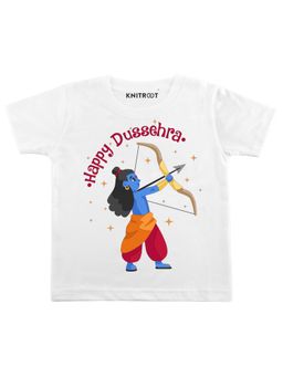 KNITROOT - White Happy Dussehra arrow Printed T-Shirt