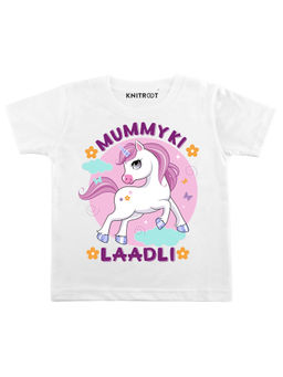 KNITROOT - White Mummy Ki Laadli Printed T-shirt