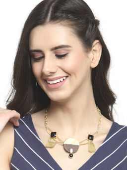Priyaasi - Gold Plated Multi-Colour Wooden Necklace