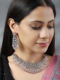 Priyaasi - Grey American Diamond Cubic Zirconia Rose Gold Plated Choker Set