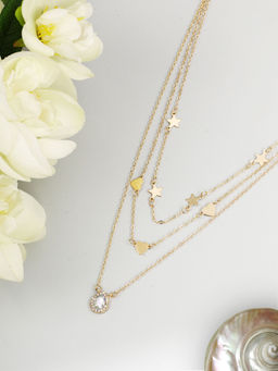 Priyaasi - Gold Plated Heart & Star Pendant Stones Layered Necklace