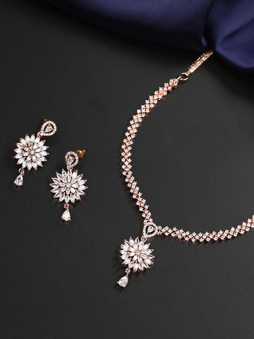 Priyaasi American Diamond Rose Gold Plated Jewellery Set