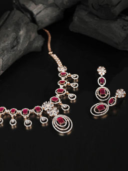 Priyaasi - Pink American Diamond Rose Gold-Plated Jewellery Set