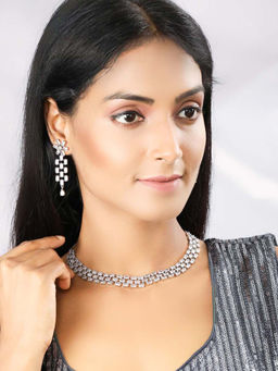 Priyaasi - American Diamond Silver Plated Jewellery Set
