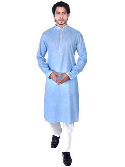 Manthan - Blue Cotton Blend Kurta For Men