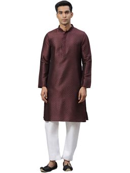 Manthan - Wine Silk Blend Kurta For Men