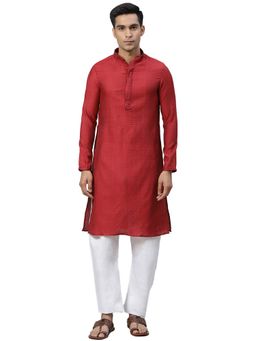 Manthan - Maroon Silk Blend Kurta For Men