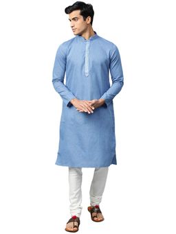 Manthan - Blue Cotton Blend Kurta For Men