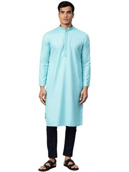 Manthan - Blue Cotton Blend Kurta For Men