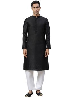 Manthan - Black Silk Blend Kurta For Men