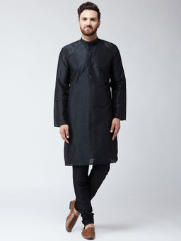 SOJANYA - Mens Black Dupion Silk Only Long Kurta
