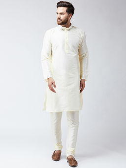 SOJANYA - Mens Off White Dupion Silk Only Long Kurta
