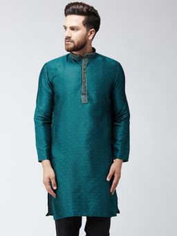 SOJANYA - Mens Teal Green Self Design Only Long Kurta