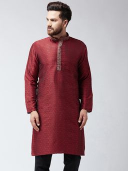 SOJANYA - Mens Maroon Self Design Only Long Kurta