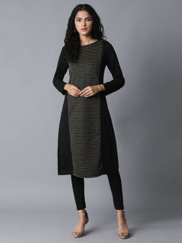 W - Jet Black PC Jacquard Kurta