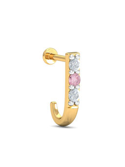 KuberBox - 14K Naina Pink Quartz and Diamond Nose Stud for Women and Girls