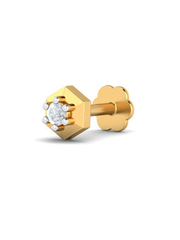 KuberBox - 14K Hexagon Diamond Nose Stud for Women and Girls