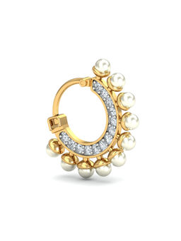 KuberBox - 14K Dream Pearl and Diamond Nose Ring for Women and Girls