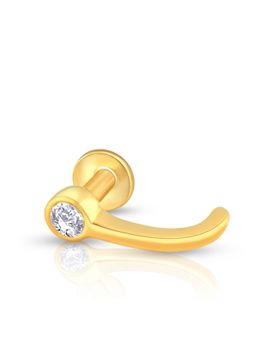 KuberBox - 18K J Ring 0.04 Carat Bezel Diamond Nose Stud for Women and Girls