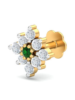 KuberBox - 18K Shagun Emerald and Diamond Nose Stud for Women and Girls