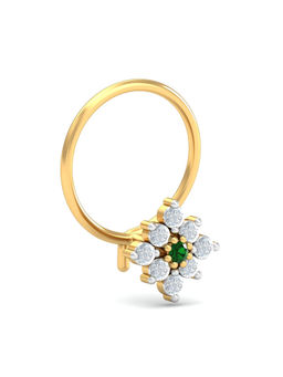 KuberBox - 18K Shagun Emerald and Diamond Nose Pin for Women and Girls