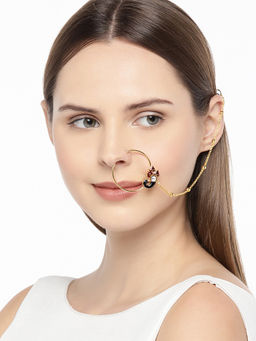 Accessher - Gold-Toned Handcrafted Vilandi Kundan And Faux Ruby Nose Ring
