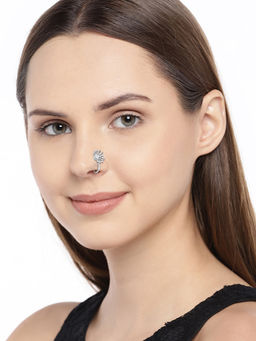 Accessher - Silver-Plated Textured Oxidised Handcrafted CZ-Studded Nose pin