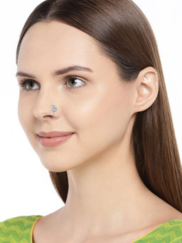 Accessher - Silver-Plated Textured Oxidised Handcrafted CZ-Studded Nose pin