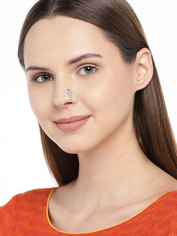 Accessher - Silver-Plated Textured Oxidised Handcrafted CZ-Studded Nose pin