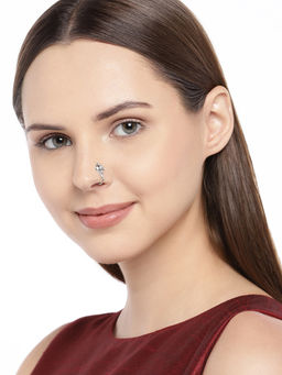 Accessher - Silver-Plated Textured Oxidised Handcrafted CZ-Studded Nose pin