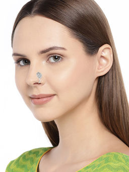 Accessher - Silver-Plated Textured Oxidised Handcrafted CZ-Studded Nose pin