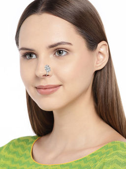 Accessher - Silver-Plated Textured Oxidised Handcrafted CZ-Studded Nose pin