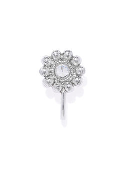 Accessher - Silver-Plated Textured Oxidised CZ-Studded Nose pin