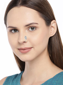Accessher - Silver-Plated Textured Oxidised Handcrafted CZ-Studded Nose pin
