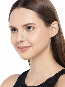 Accessher - Silver-Plated Textured Oxidised Handcrafted CZ-Studded Nose pin