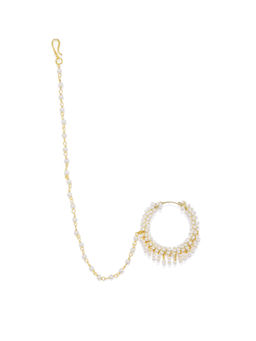 Accessher - Gold-Plated Embellished Nose Ring with Chain