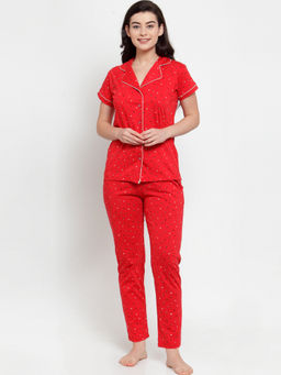 Secret Wish - Women's Red Cotton Printed Nightsuit