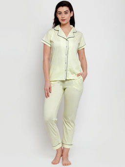 Secret Wish - Women's Yellow Cotton Solid Nightsuit