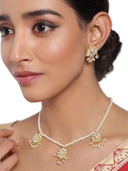 Accessher - Gold-Plated Necklace With Earring Wedding Collection Kundan Pearls Necklace Set For Women