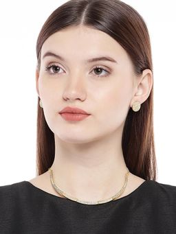 Accessher - Gold Plated Cz Studded Meenakari Necklace With Earring (Set of 2)