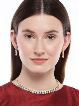 Accessher - Gold Plated Necklace With Earring (Set of 2)