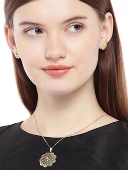 Accessher - 22K Gold Plated Floral Necklace With Earring (Set of 2)