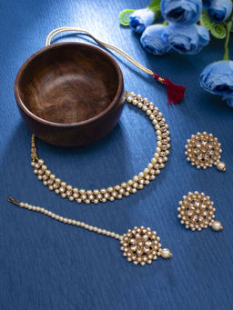 Sukkhi - Sleek Gold Plated Pearl Choker Necklace Set for Women